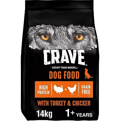 14kg Crave Natural Grain Free Adult Dry Dog Food Turkey & Chicken Dog Biscuits • £57.17