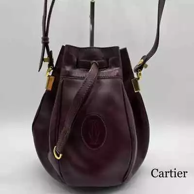 $188 • Buy Cartier Must Line Drawstring Shoulder Bag Bordeaux Vintage Used From Japan