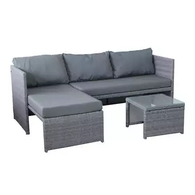 $269.99 • Buy 3pc Lounge Set Outdoor Furniture Rattan Wicker Chair Sofa Tempered Glass Coffee 