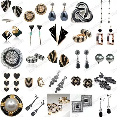 £2.99 • Buy CLIP ON Retro BLACK EARRINGS COLLECTION Vintage Style Clips ENAMEL/BEAD Metal UK