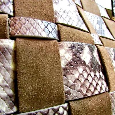New Michael Kors Dark Dune Woven Python Snake Prt Gray Tan Soft Leather Tote Bag • $179.14