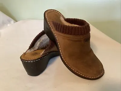 UGG Gael Brown Leather Fleece Lined Mule Clog Slip On Shoes Wedge  Womens Size 9 • $20