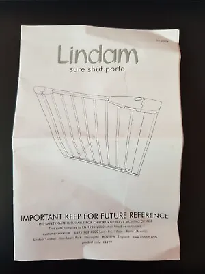 Lindam Sure Shut Porte Gate Instructions ONLY • £1.99