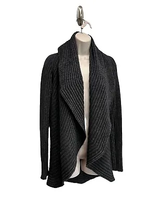 Autumn Cashmere Black Merino Wool & Cashmere Ribbed Cocoon Cardigan Sweater XS • £41.76