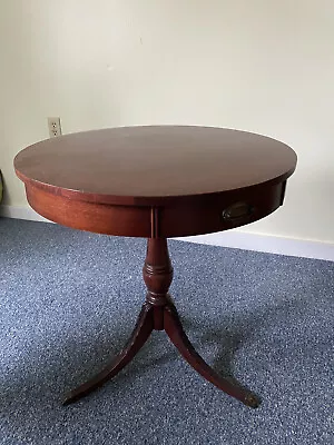 Mersman #7344 Antique Drum Table With Drawer Mahogany 1955 Vintage 3 Legged • $175