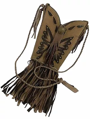 Vintage Upcycled Western Cowgirl Boot Purse Leather Butterfly Fringe USA • $34.99