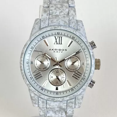 Akribos XXIV Watch Women Marble Look Day Date White Gray New Battery 7  36mm • $22.49