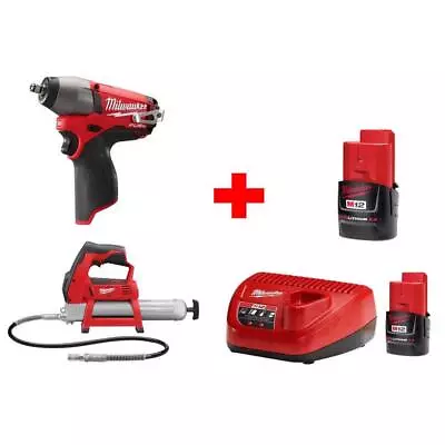 Milwaukee 3/8  Impact Wrench+ Grease Gun Combo Kit 12-V Li-Ion Cordless (2-Tool) • $450.99