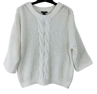 H&M Woman’s Sz-S White Cable Knit Sweater Chunky Oversized Pullover 3/4 Sleeve • $12.99