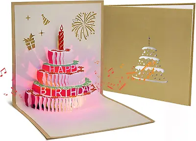 Happy Birthday Card With Music And Seven Colors Light 3D Pop Up Birthday Greet • £10.83