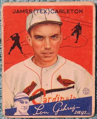 $24 • Buy 1934 Goudey James (Tex) Carleton St. Louis Cardinals Card # 48 Good