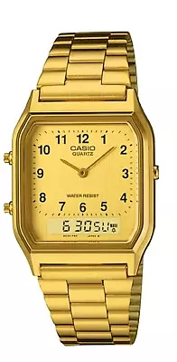 Casio AQ-230GA-9B Gold Tone Retro Digital Analog Alarm Watch AQ230GA AQ230GA9B • $69.99