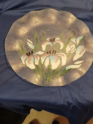 Mid Century Modern Painted Glass Plate. Iris Flower Pattern • $15