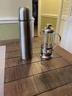 Vintage Heavy Duty 3 Cup French Press Stainless Steel & Glass With Thermos • $17.50