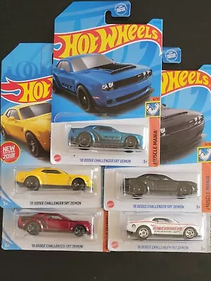 Hot Wheels ‘18 Dodge Challenger SRT Demon Lot Of (5) Yellow Blk Blue White  • $14