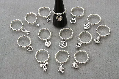 SALE Silver Plated Round Beads & Silver Tone Dangle Charm Stretch Thumb Toe Ring • £1.99