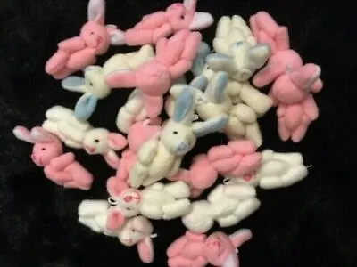 MINIATURE BUNNY RABBIT 5.5cm TALL TINY SMALL JOINTED WHITE BLUE & PINK RABBITS • £21.99