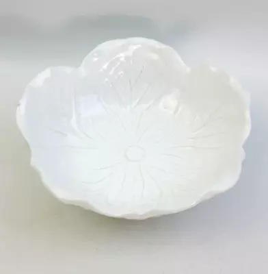 Bordallo Pinheiro White Ceramic 17.5cm Cabbage Leaf Patterned Bowl - Vintage • £18