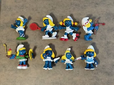 8 Smurfette Smurf Figures 2” Vintage Peyo Schleich 70’s 80’s Nurse Tennis • $39.99