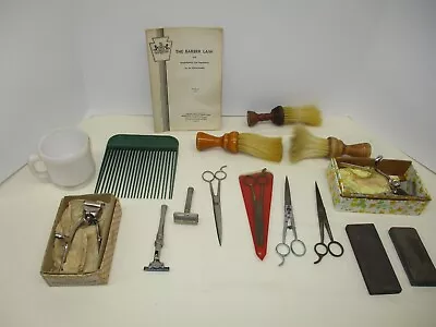 Vintage 1950's Barber Shaving Lot Razors Scissors Flattop Comb Stones Brushes ++ • $49.99