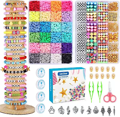 Bracelet Making Kit 7400 Pcs Clay Beads Flat Round Clay Beads For Jewelry  • $14.13