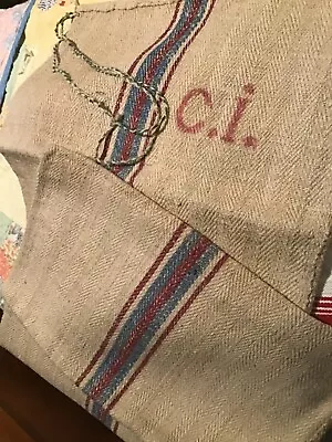 Vintage Rustic Primitive Homespun French Hemp Striped Grain Sack Bag • $24.99