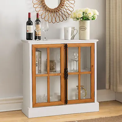 Accent Storage Cabinet 2 Glass Doors Decorative Cabinet Buffet & Sideboard White • $182.99