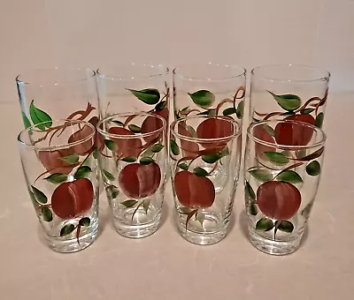 Vintage Set Of 8 Hand Painted Apple Glasses - 4 Each 10 Ounce & 6 Ounce Tumblers • £33.75
