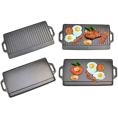 £19.95 • Buy Non-Stick Cast Iron Reversible Griddle Plate Grill Pan Indoor BBQ Hob Cooking