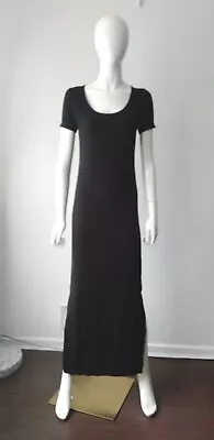 Long Column Style Black Strech Viscose Jersey Maxi Dress With Split Sides 8 - 10 • $16.15