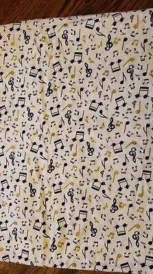 Fabric - 4+ Yards - Music Notes Black & Gold W/Glitter (Curtain)  • $12