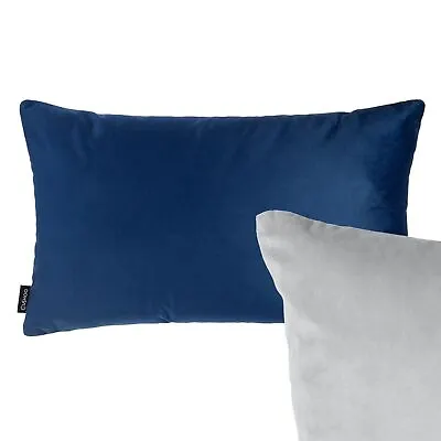 £3.99 • Buy Reversible Rectangle Velvet Cushion Navy Blue Grey Sofa Pillow Cover Oblong UK