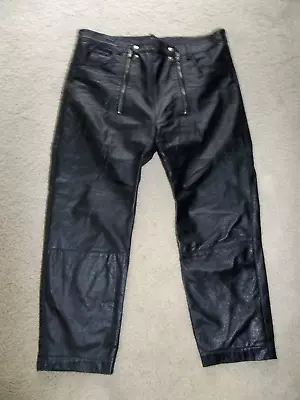 Men's Black Leather~Bound 4 Fetish Brand~Black Leather 3 Zip~Gay~Pants~Size LG • $54.95