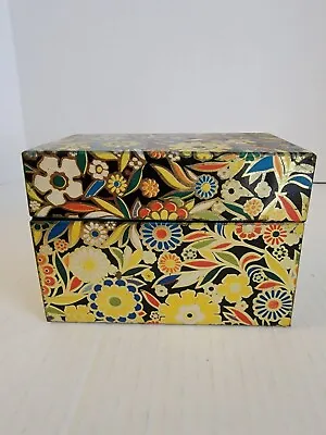 70s Recipe Box Vintage Boho Floral Tin Metal With Cards J. CHEIN • $14.99