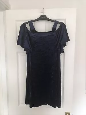 Mango Womens Blue Velvet Off The Shoulder Dress Small BNWT • £7