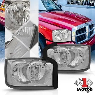 Chrome Housing Headlight Lamps Clear Reflector OE Style For 05-07 Dodge Dakota • $116.63