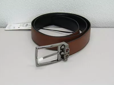 Ferragamo Men's 38in/95cm Gancini Detail Textured Belt Black/Brown • $149.98