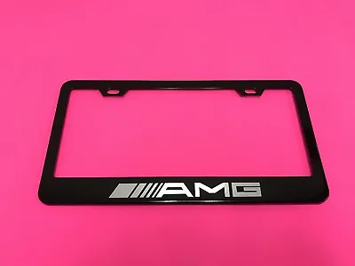 AMG - BLACK Powder Coated Metal License Plate Frame W/Screw Caps 14-22 • $13.47