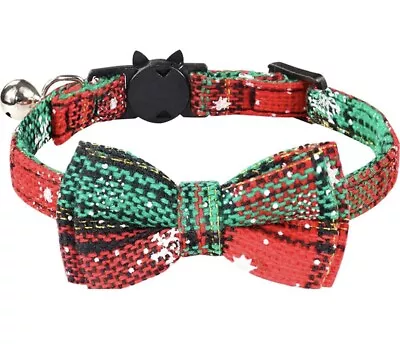 Joytale Christmas Red/green Tartan Cat Collar With Bow Tie & Bell Quick Release • £3.55