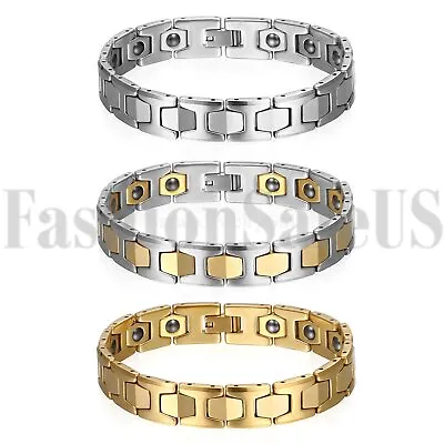 Polished Mens Tungsten Carbide Magnetic Health Energy Magnet Bracelet Link Chain • $17.99