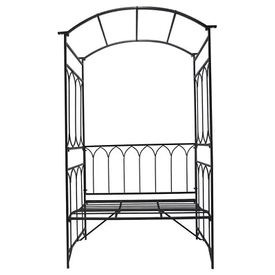 Outdoor Garden Arbor Arch With Bench Seat Steel Metal Black • $111.37