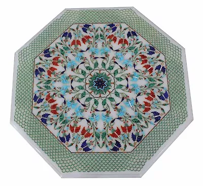 24  Semi Precious Stones Floral Inlay Handmade Work White Marble Table Top  • $1490.72