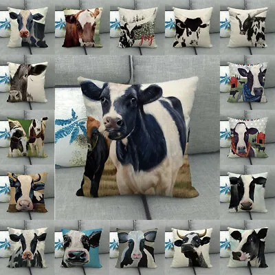 Farm Pasture Animals Cattle Cow Sheep Linen Pillow Case Throw Cushion Covers • £4.78
