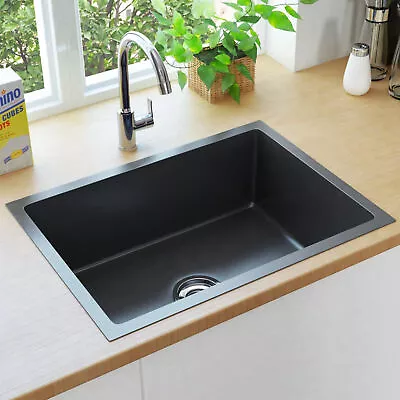 Handmade Kitchen Sink With Strainer Black Stainless Steel Q8W4 • £150.99