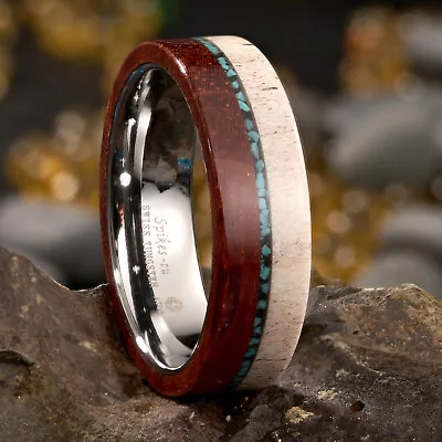 Deer Antler Red Wood Men’s Classic Wedding Band 8mm ATOP Tungsten Ring • $19.99