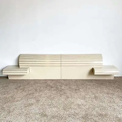 Postmodern Cream Lacquer Waterfall Headboard And Floating Nightstands By Rougier • $1495