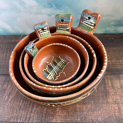 Vtg Tlaquepaque Set Of 4 Nesting Handled Bowls Pots Colorful Hand Painted Olla • $29.95