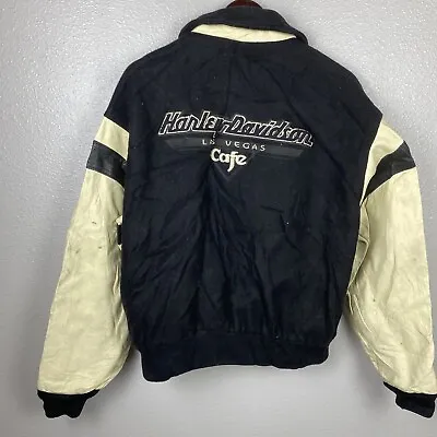 Vintage 90s Harley Davidson Black Leather Biker Jacket Cafe Size Medium USA Made • $50