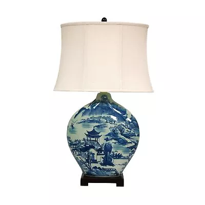 Oriental Furniture 32  Blue And White Ming Landscape Vase Lamp • $253.21