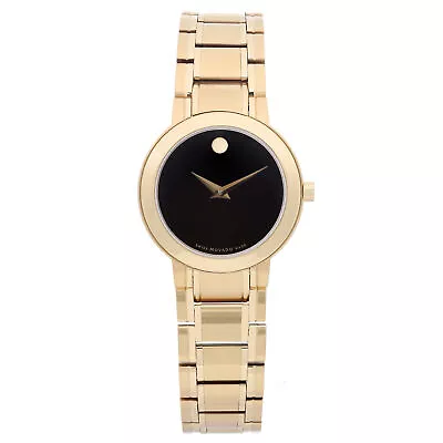 Movado Stiri 28mm Gold Tone Steel Black Dial Quartz Ladies Watch 0606942 • $644.99